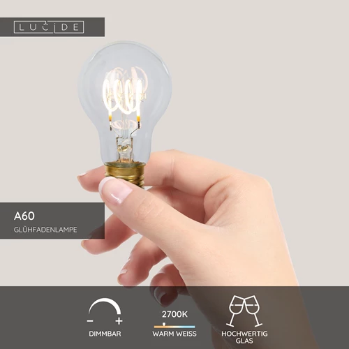Lucide A60 - Glühfadenlampe - Ø 6 cm - LED Dim. - E27 - 1x4,9W 2700K - Transparent - USP